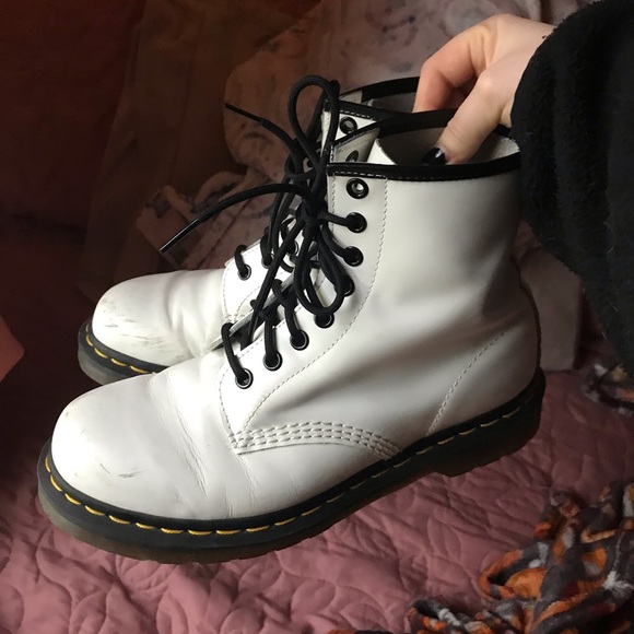 Dr. Martens Shoes - 1460 White Leather Doc Martens Combat Boots